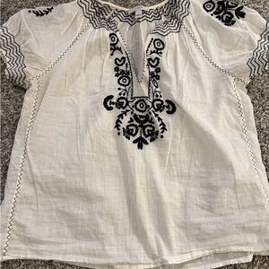 Jcrew White Blouse with Black Embroidery